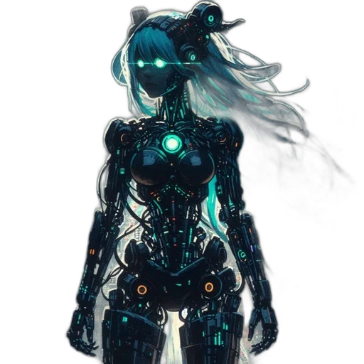 robot, dress, mask, cyberpunk, concept art, fantasy art, comic book art, neon lights transparent PNG cut-out