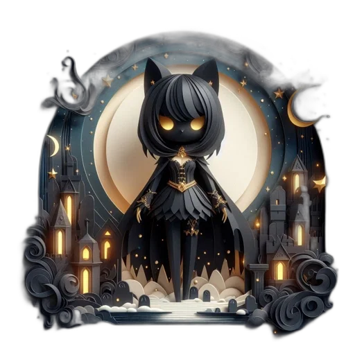 fantasy art, concept art, pixel art, comic book art, dark, anthropomorphic, feline, figure transparent PNG cut-out