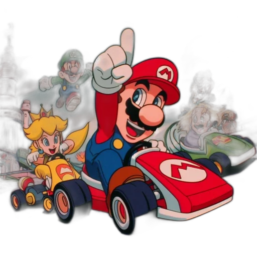 car, concept art, 3d render, pixel art, cartoon, mario, drives, red transparent PNG cut-out