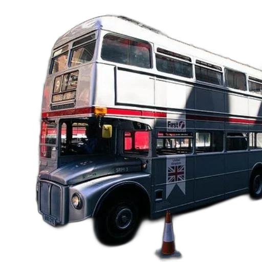 3d render, photorealistic, concept art, pixel art, vintage, double-decker, bus, union transparent PNG cut-out