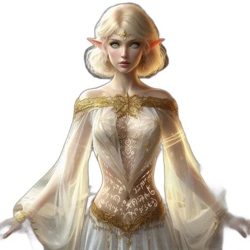 dress, staff, crown, fantasy art, concept art, pixel art, 3d render, golden transparent PNG cut-out