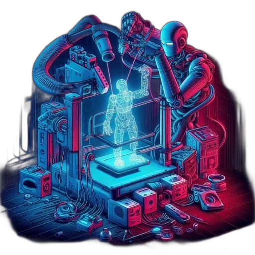 robot, furniture, jacket, sword, cyberpunk, concept art, pixel art, 3d render transparent PNG cut-out
