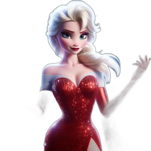 dress, cartoon, concept art, fantasy art, comic book art, snow, red, animated transparent PNG cut-out