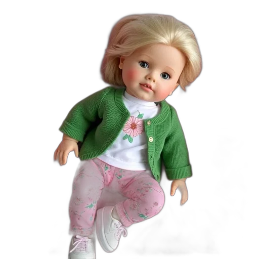 jacket, 3d render, photorealistic, doll, dressed, green, cardigan, white transparent PNG cut-out