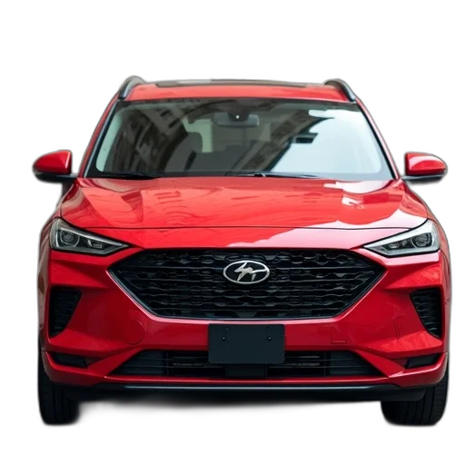 car, red, parked, front, building, white, facade, has transparent PNG cut-out