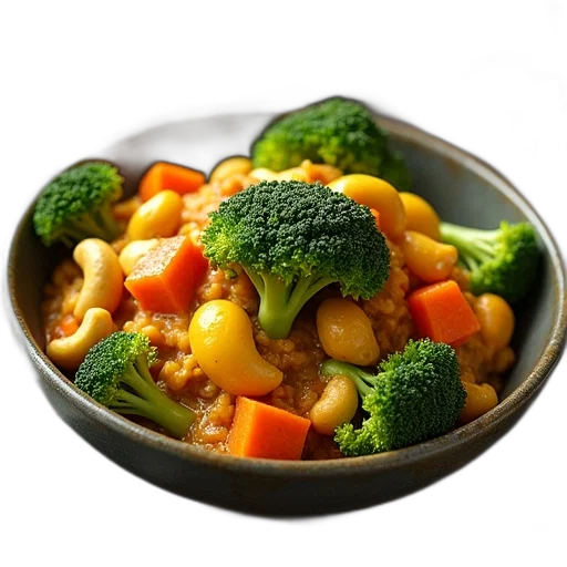 food, broccoli, carrot, curry, cashews transparent PNG cut-out