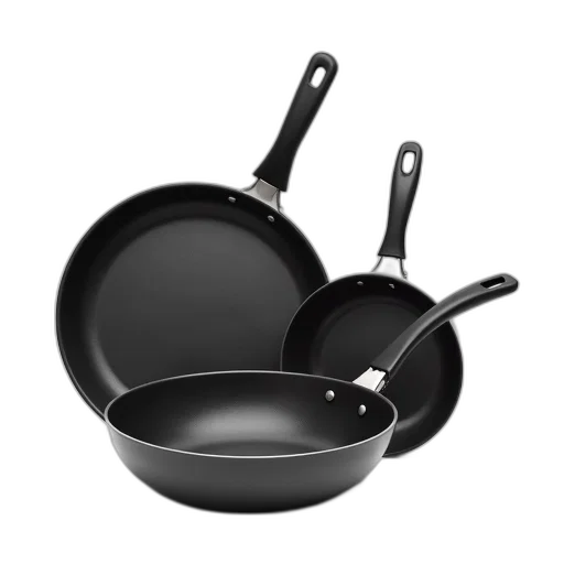 food, weapon, 3d render, photorealistic, set, three, black, non-stick transparent PNG cut-out