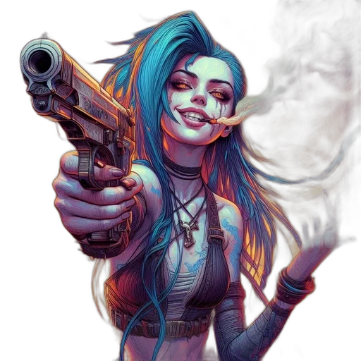 weapon, cyberpunk, comic book art, concept art, fantasy art, neon lights, blue, femme transparent PNG cut-out