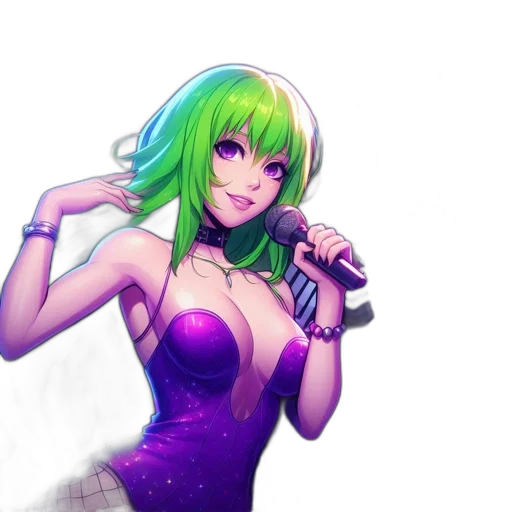 dress, staff, pixel art, anime, fantasy art, concept art, neon lights, green transparent PNG cut-out