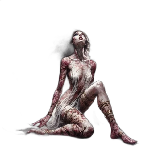 creature, dress, concept art, fantasy art, comic book art, pixel art, red, ethereal transparent PNG cut-out