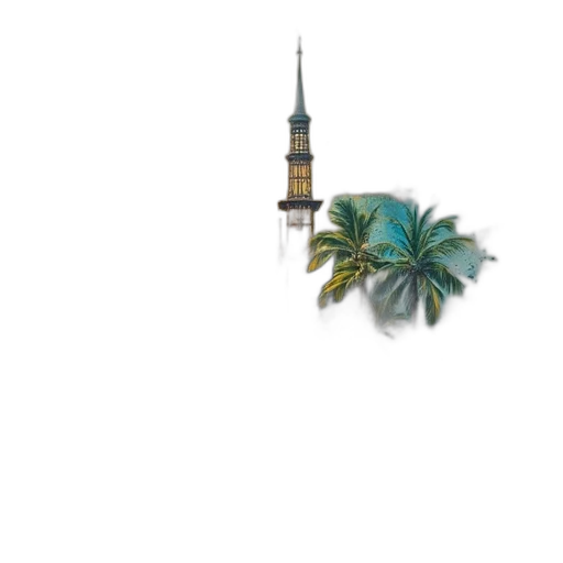 umbrella, tree, building, animal, vaporwave, photorealistic, concept art, 3d render transparent PNG cut-out