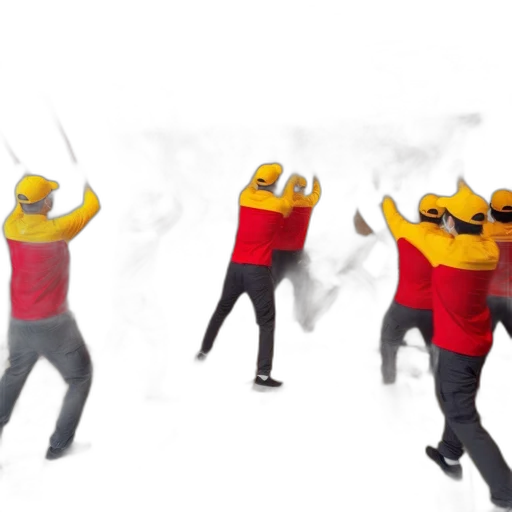 mask, 3d render, concept art, fire, outer space, employees, yellow, red transparent PNG cut-out