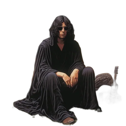 jacket, concept art, photorealistic, contemplative, figure, sunglasses, cigarette, sits transparent PNG cut-out