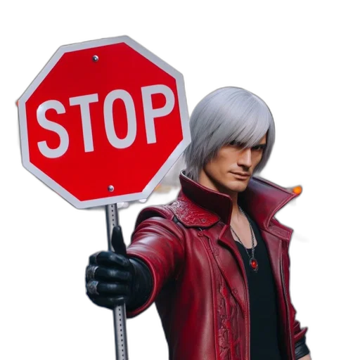 jacket, weapon, 3d render, individual, silver, hair, wears, red transparent PNG cut-out