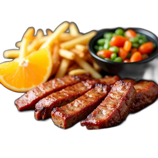 food, photorealistic, 3d render, plate, large, piece, barbecue, pork transparent PNG cut-out