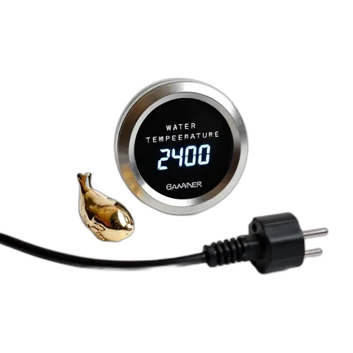 digital, water, temperature, gauge, metallic, finish, display, showing transparent PNG cut-out