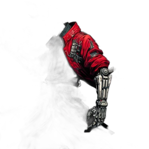 jacket, robot, weapon, sword, concept art, cyberpunk, 3d render, photorealistic transparent PNG cut-out