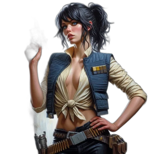 jacket, weapon, staff, concept art, fantasy art, comic book art, cyberpunk, female transparent PNG cut-out