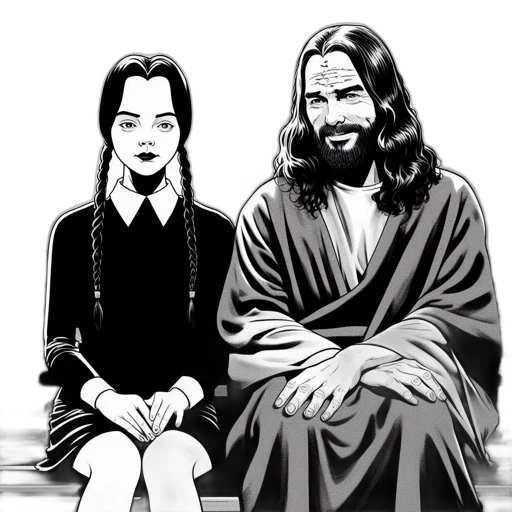 cartoon, comic book art, concept art, photorealistic, snow, two, individuals, sit transparent PNG cut-out