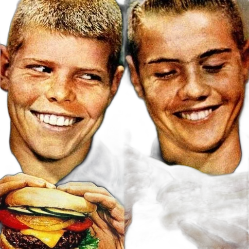 food, face, photorealistic, concept art, two, boys, hold, burger transparent PNG cut-out