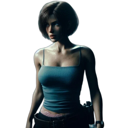 dress, robot, weapon, concept art, cyberpunk, pixel art, photorealistic, determined transparent PNG cut-out