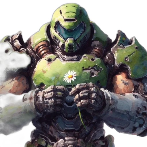robot, weapon, concept art, fantasy art, watercolor, photorealistic, green, earth tones transparent PNG cut-out