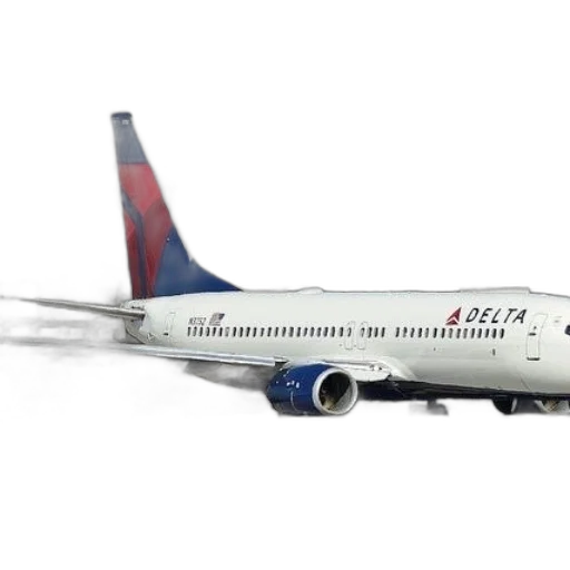 delta, airplane, parked, tarmac, mountain, background transparent PNG cut-out