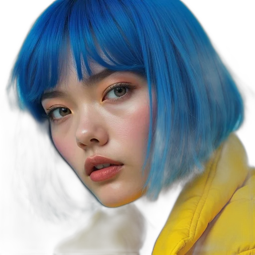 face, hair, jacket, robot, photorealistic, oil painting, fantasy art, anime transparent PNG cut-out