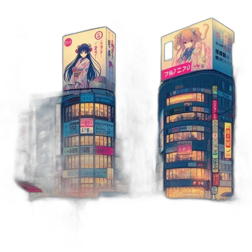 building, concept art, anime, cyberpunk, pixel art, city street, neon lights, outer space transparent PNG cut-out