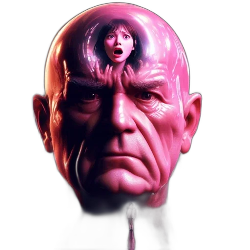 face, mask, umbrella, creature, 3d render, concept art, vaporwave, photorealistic transparent PNG cut-out
