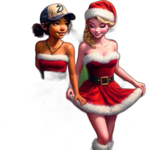 concept art, 3d render, pixel art, fantasy art, two, diverse, santa, claus transparent PNG cut-out