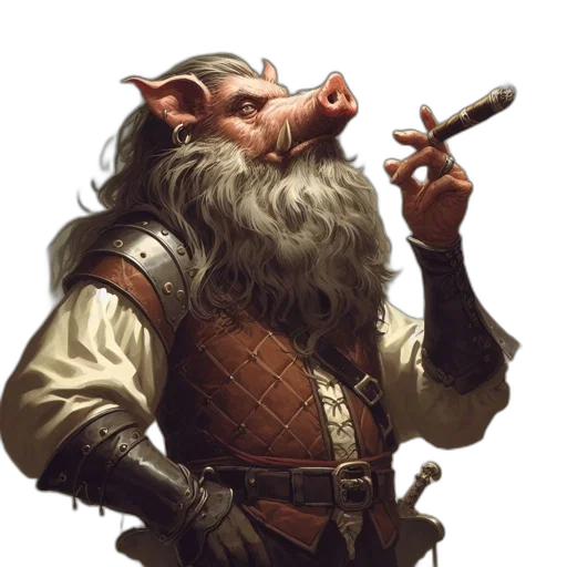dragon, staff, face, fantasy art, concept art, photorealistic, anthropomorphic, pig transparent PNG cut-out