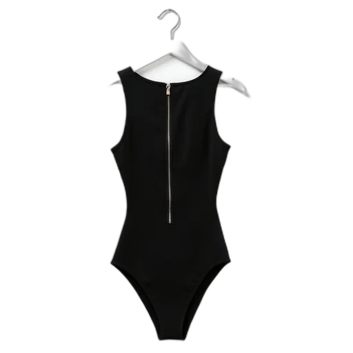 dress, black, sleeveless, bodysuit, zipper, back, hanging, white transparent PNG cut-out