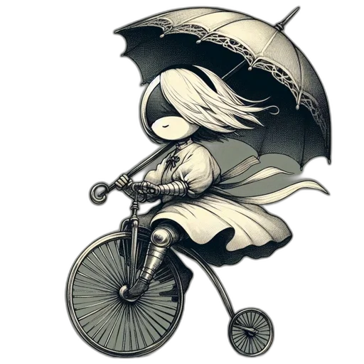 umbrella, weapon, concept art, fantasy art, pixel art, anime, rain, monochrome transparent PNG cut-out