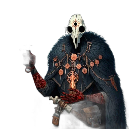 mask, creature, animal, staff, concept art, fantasy art, 3d render, comic book art transparent PNG cut-out