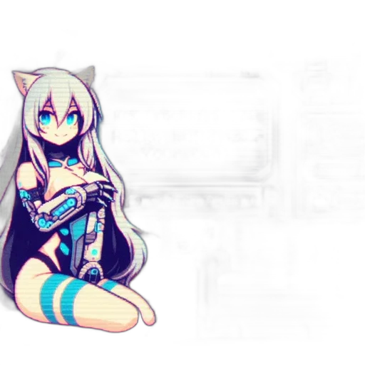 robot, dress, staff, weapon, pixel art, anime, fantasy art, concept art transparent PNG cut-out