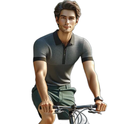 3d render, concept art, photorealistic, cartoon, young, man, rides, bike transparent PNG cut-out