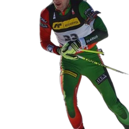 staff, skier, wearing, green, red, suit, number, their transparent PNG cut-out