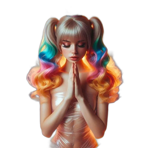 hair, fantasy art, concept art, anime, photorealistic, neon lights, neon, pastel transparent PNG cut-out