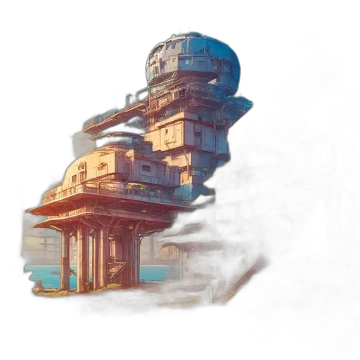 robot, building, crown, face, concept art, 3d render, watercolor, fantasy art transparent PNG cut-out