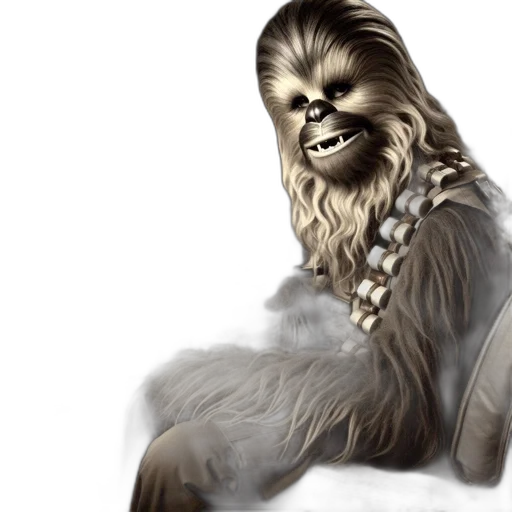 photorealistic, concept art, fantasy art, comic book art, chewbacca, sits, spaceship, cockpit transparent PNG cut-out