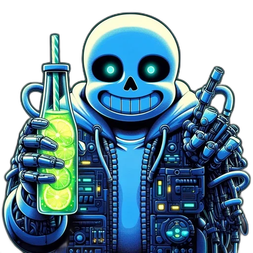 robot, jacket, bottle, cyberpunk, pixel art, comic book art, concept art, neon lights transparent PNG cut-out