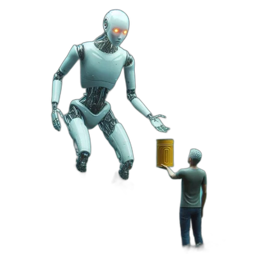 robot, concept art, 3d render, anthropomorphic, stands, amidst, trash, person transparent PNG cut-out