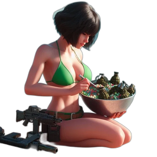 weapon, food, concept art, 3d render, pixel art, photorealistic, underwater, green transparent PNG cut-out