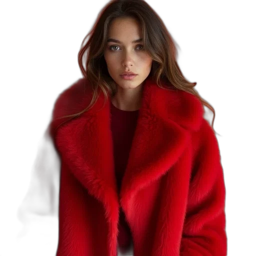 jacket, photorealistic, red, women, flee transparent PNG cut-out