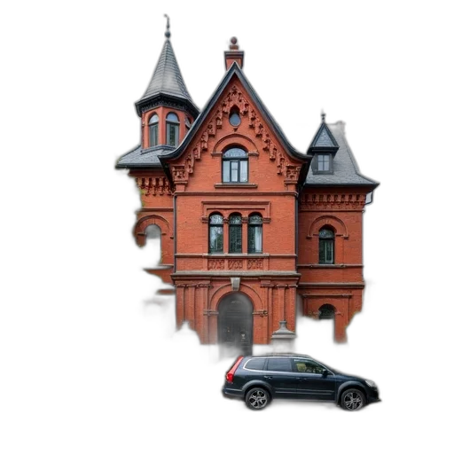 building, car, umbrella, 3d render, photorealistic, concept art, pixel art, city street transparent PNG cut-out