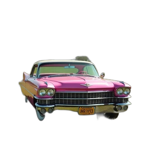 car, 3d render, photorealistic, concept art, old, pink, cadillac, grassy transparent PNG cut-out