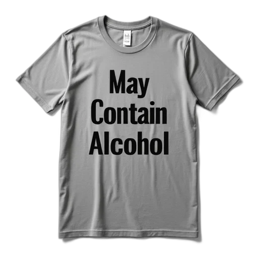 jacket, bottle, grey, t-shirt, phrase, may, contain, alcohol transparent PNG cut-out