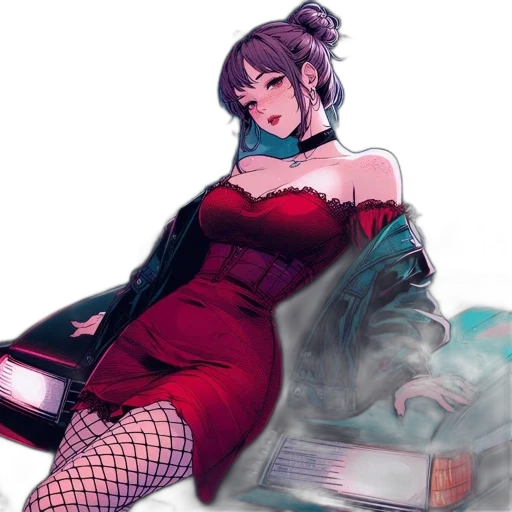 dress, robot, cyberpunk, vaporwave, concept art, anime, neon lights, fire transparent PNG cut-out