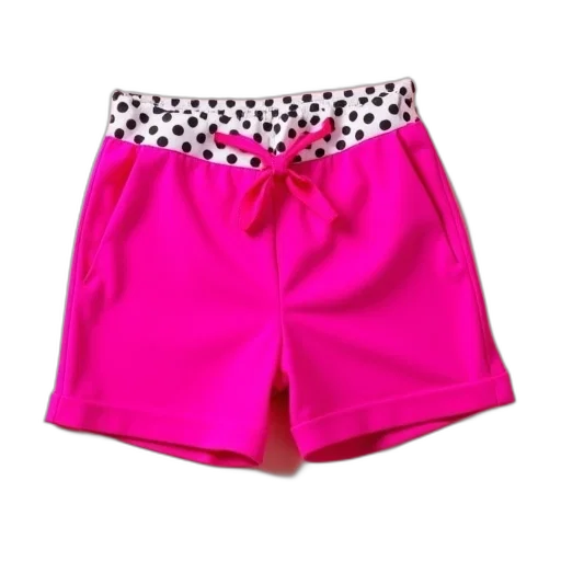 neon, bright, pink, shorts, polka, print, waistband transparent PNG cut-out